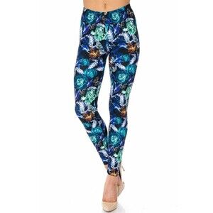 Reg One Size Womens Creamy Soft Electric Blue Floral Butterfly Leggings - USA...